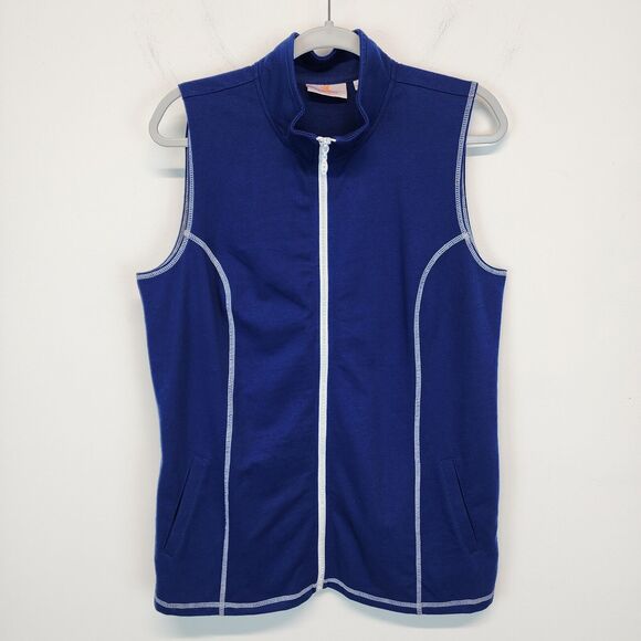 Quacker Factory French Terry Rhinestone Full Zip Vest Size M Blue Stretch Mature - Picture 1 of 16